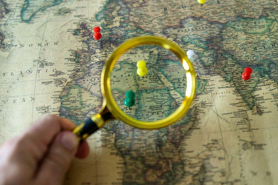 A folded map and notes prepared for an editorial journey